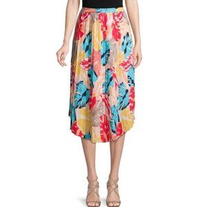 NWOT Laundry by Shelli Segal Tropical Leaves Pleated Printed Midi Skirt XS